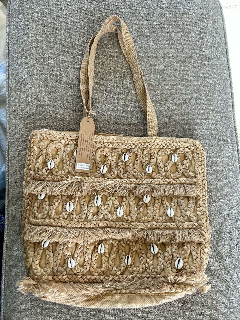 NWT Natural Woven Seashell Shell Salt + Umber Isla Jute Beach Tote Bag - Picture 3 of 10